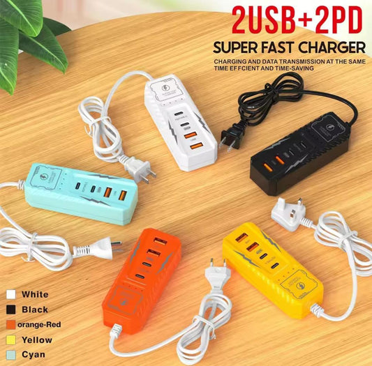 Charging Socket 2 USB 2 Type C Ports Power Strip Charger Station Splitter PD USB Charge Extension Electrical Socket