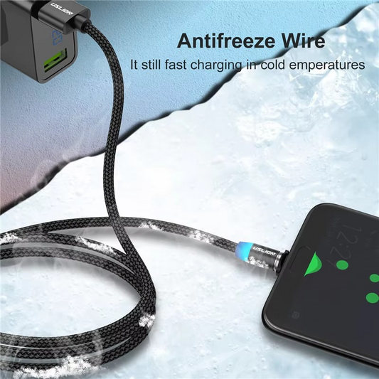 3-in-1 Magnetic Fast Charging Cable | Micro USB, Type-C & iPhone | 360° Rotation | LED | 3A | Nylon Braided | Magnetic Charging Cables For Android & IOS | Charging Cable For Mobile Phone ( Random Color )